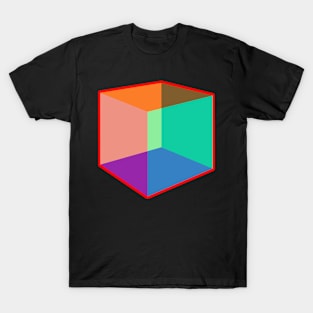 Color Cube Pattern on Red T-Shirt